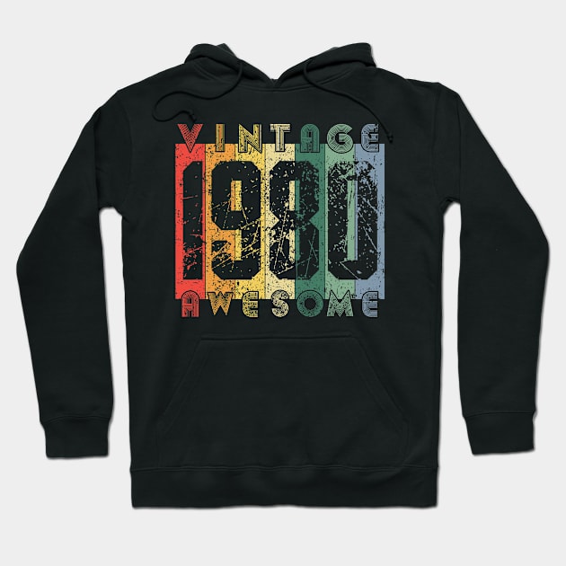 40th Birthday Gift Retro Vintage Style Born in 1980 Design Hoodie by PugSwagClothing